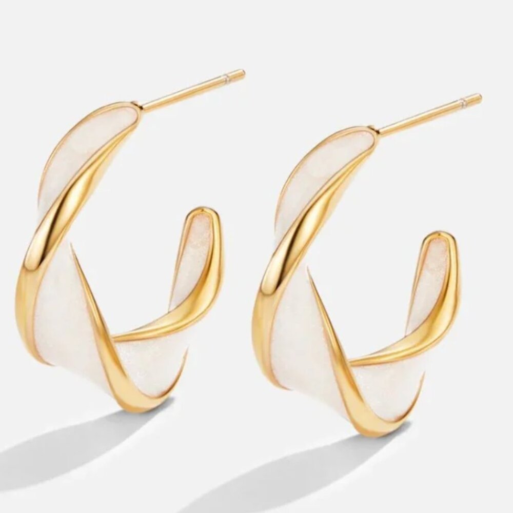 Beautiful Earth 18K Gold Mother of Pearl Dainty Swirl Twist Hoops Earrings